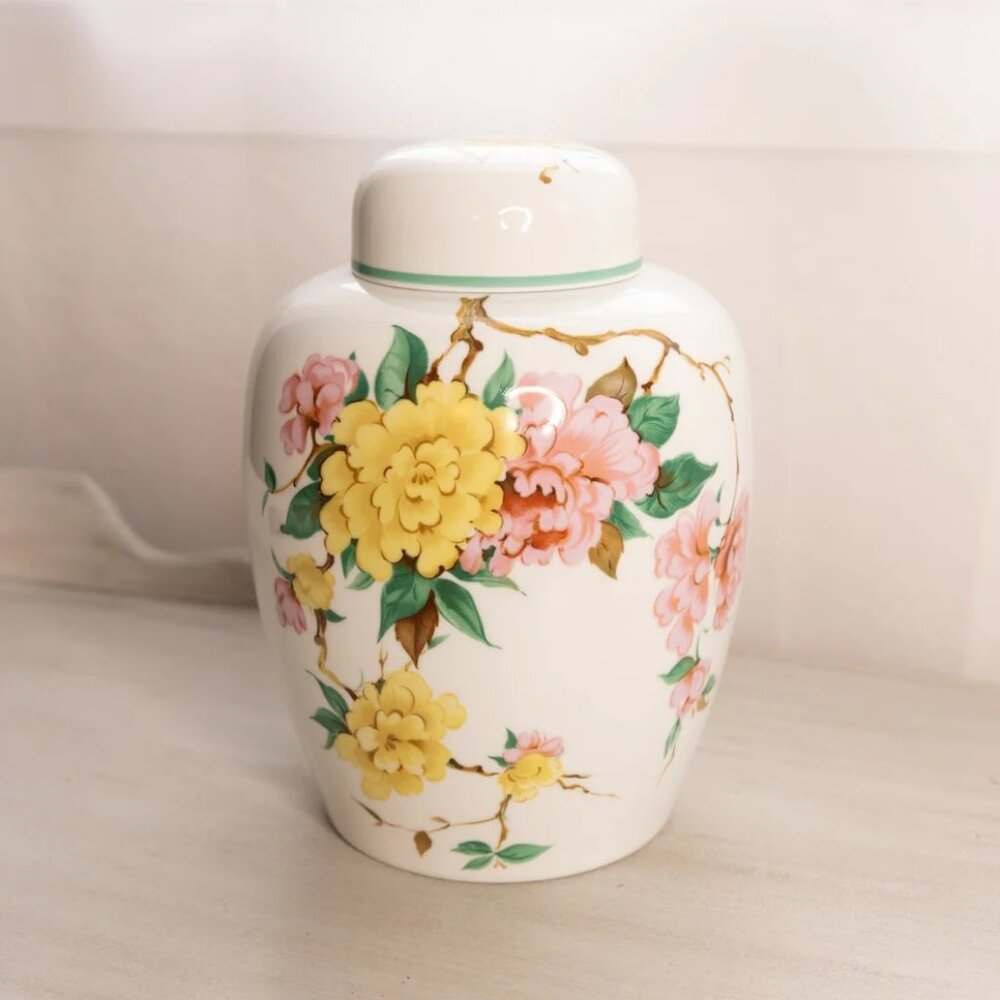 Vintage Kaiser West Germany Large White Floral Ceramic Lidded Ginger Jar